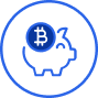 A blue piggy bank with a Bitcoin coin, highlighting Coinmama's easy way to buy Bitcoin.
