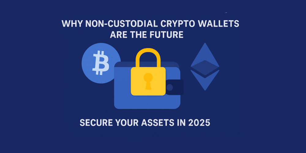 Padlock, Bitcoin, Ethereum, text: "Buy crypto on Coinmama. Non-custodial wallets secure your assets 2025.